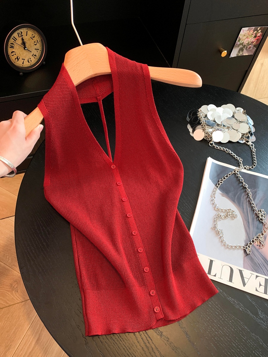 Women's V-Neck Halter Knit Cami Top Sexy Backless Summer 2026