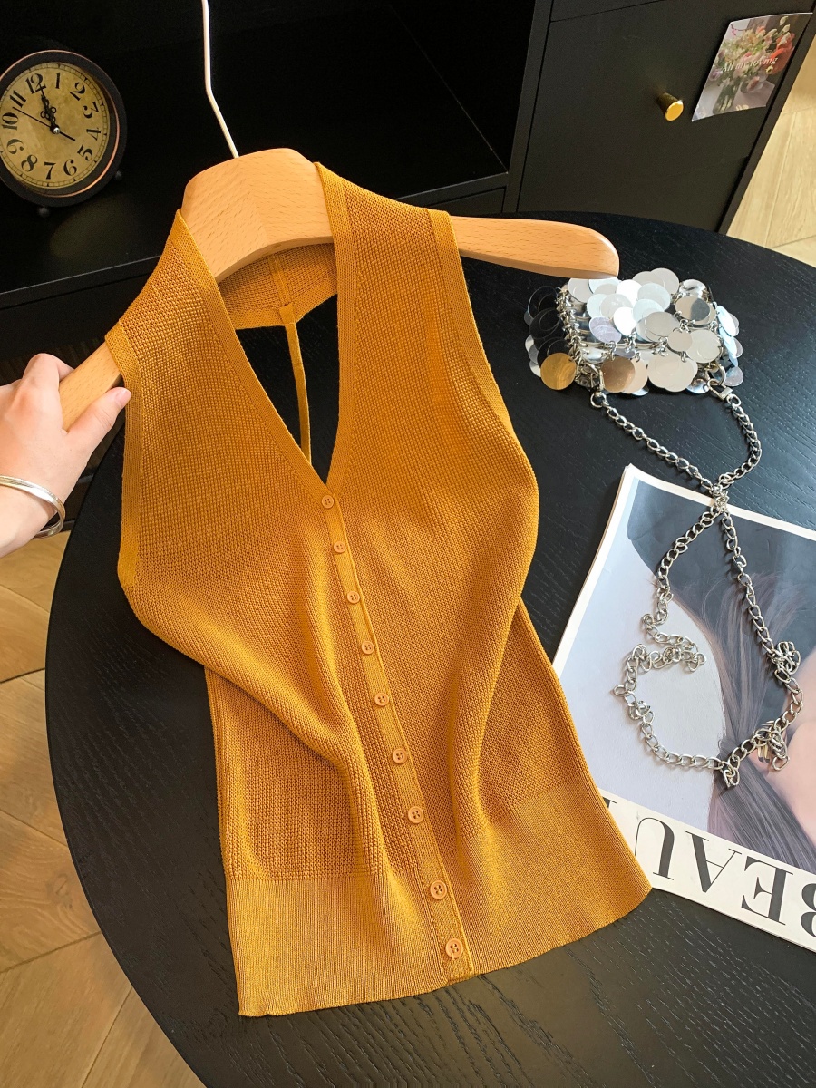 Women's V-Neck Halter Knit Cami Top Sexy Backless Summer 2026 - Image 3
