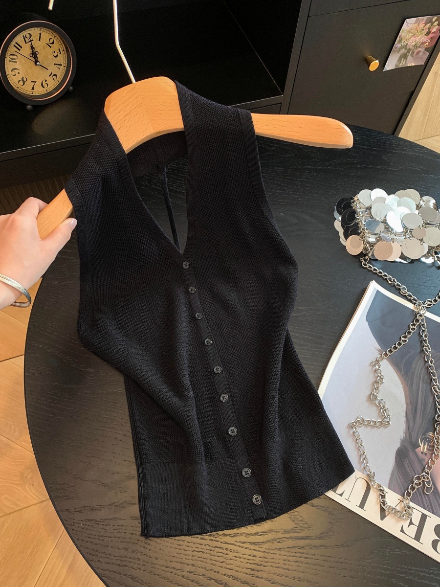 Women's V-Neck Halter Knit Cami Top Sexy Backless Summer 2026 - Image 4