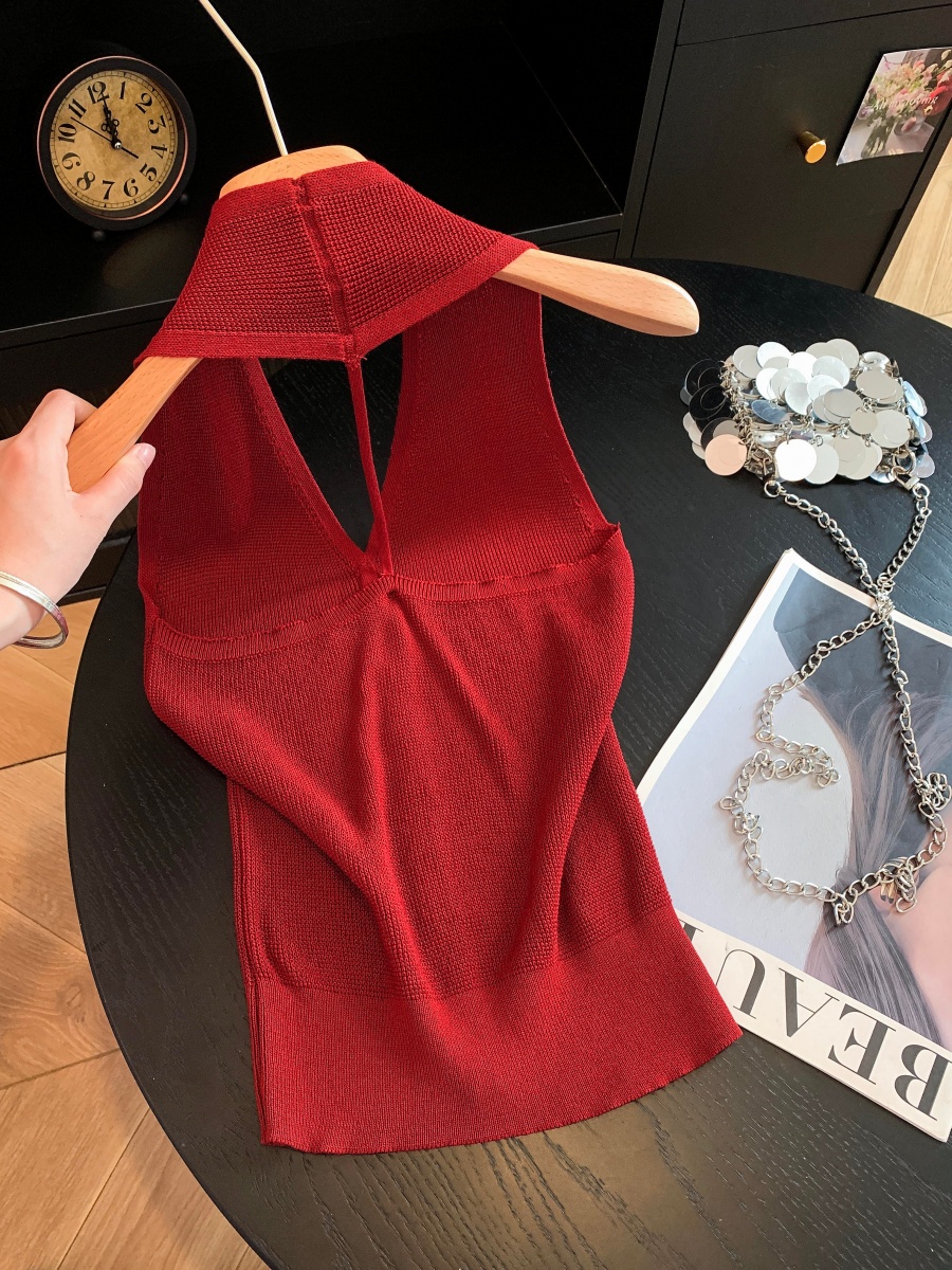Women's V-Neck Halter Knit Cami Top Sexy Backless Summer 2026 - Image 2