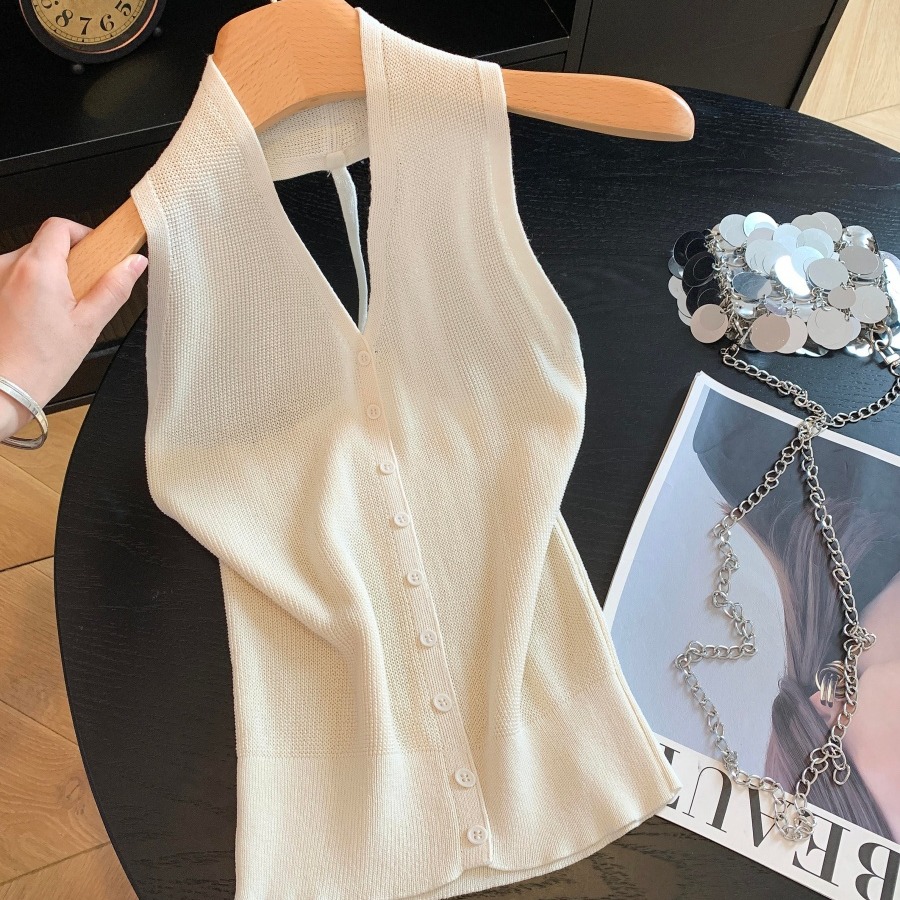 Women's V-Neck Halter Knit Cami Top Sexy Backless Summer 2026 - Image 5