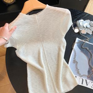 Korean Style Half Turtleneck Short Sleeve Knit Top for Women Summer Slim Fit