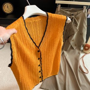 Women's Color Block V-Neck Knit Cardigan Vest Summer 2026